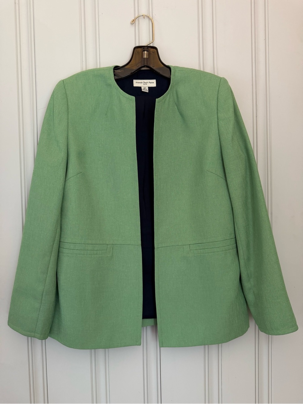3-Piece Suit- Amanda Smith Collarless Mint Green and Navy